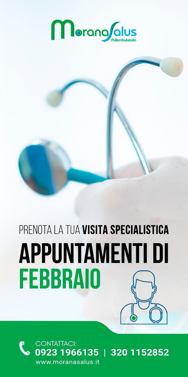 I nostri appuntamenti di Febbraio 2024:

➡️ #Neuropsichiatria
Dott. Benedetto Morana 5/12/19/26