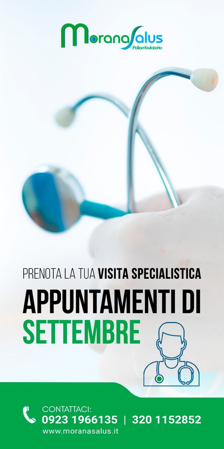 I nostri #APPUNTAMENTI di #SETTEMBRE 2023:

➡️ #Neuropsichiatria
Dott. Benedetto Morana 4/11/18/25