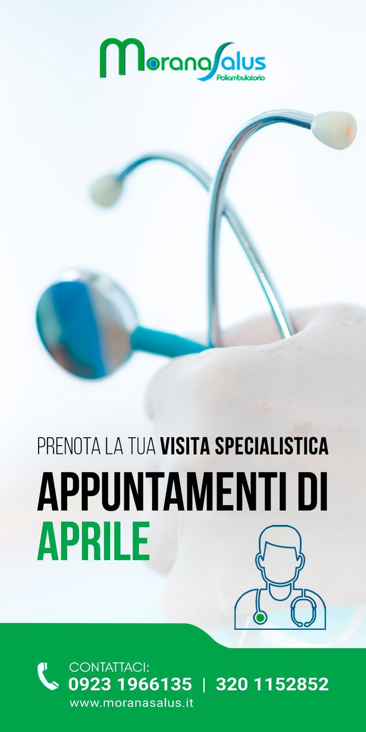 I nostri appuntamenti di Aprile 2024:

➡️ #Neuropsichiatria
Dott. Benedetto Morana 8/15/22/29